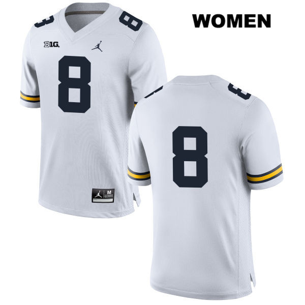 Women's NCAA Michigan Wolverines Drew Singleton #8 No Name White Jordan Brand Authentic Stitched Football College Jersey JB25O62YX